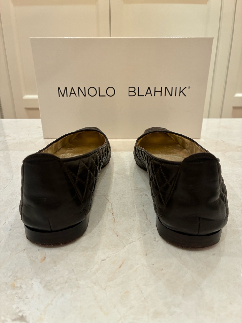 Manolo Blahnik Dark Brown Quilted Leather Flats - Picture 6 of 11